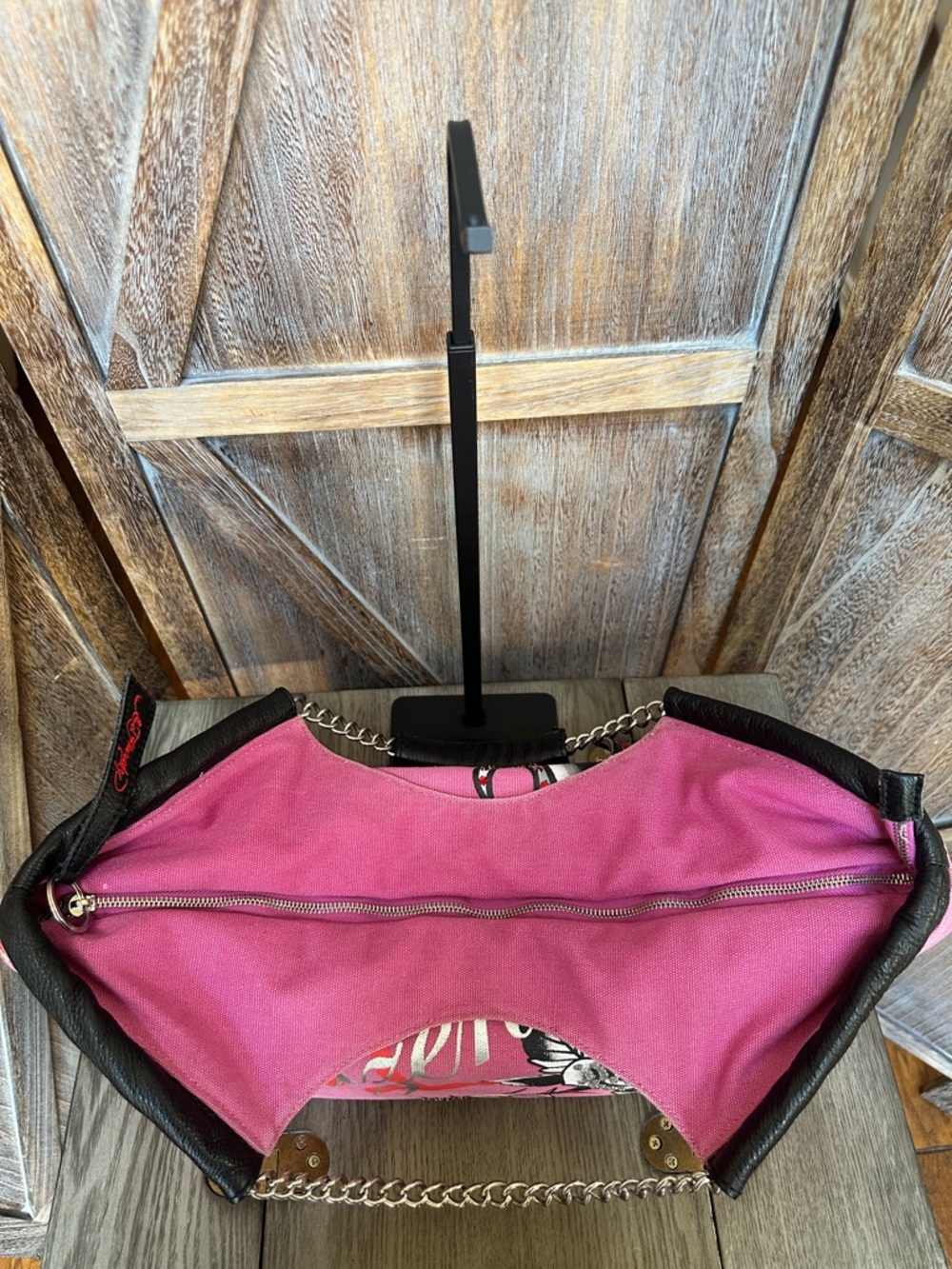 Ed Hardy Vintage Y2K World Citizen Pink Canvas Rhinestones Embroidered Purse - Picture 10 of 16